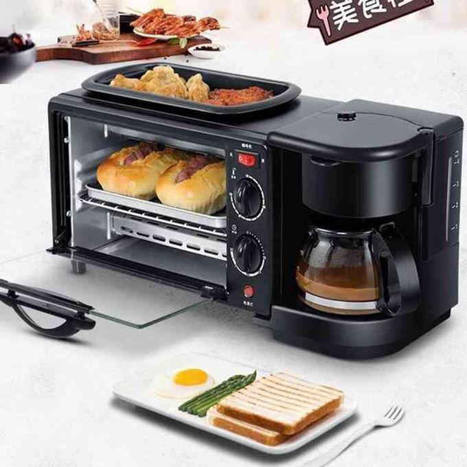 3-in-1 Multifunctional Electric Breakfast Machine– Coffee Maker, Toaster Oven & Non-Stick Griddle - Black available at Easy …